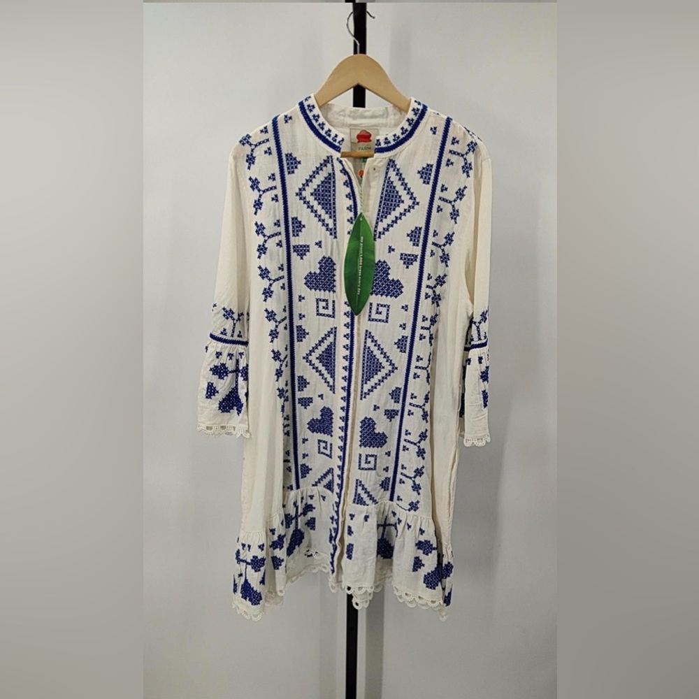NWT- FARM  Rio Cream and Blue Embroidered Dress - Picture 4 of 5